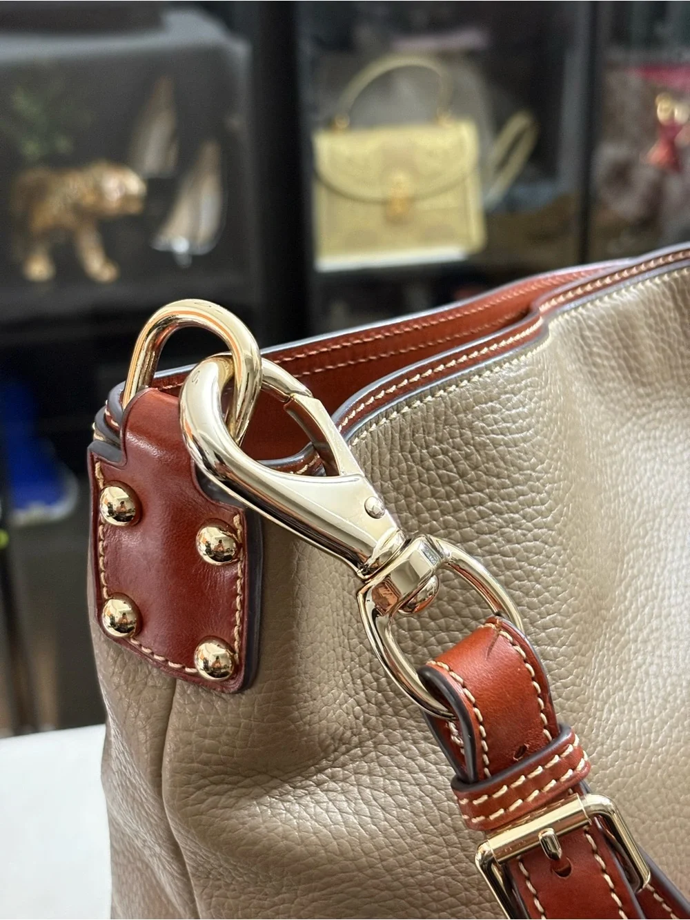 Dooney & Bourne Large Taupe Pebble Leather Hobo Handbag